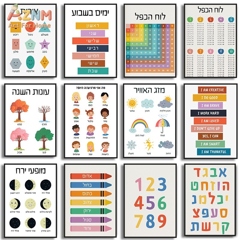 Kids Education Charts - لوحة قماشية تعليمية للأطفال باللغة العبرية