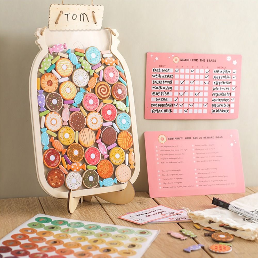 Kids Education Charts - زجاجة مكافآت خشبية بتصميم النجوم أو
