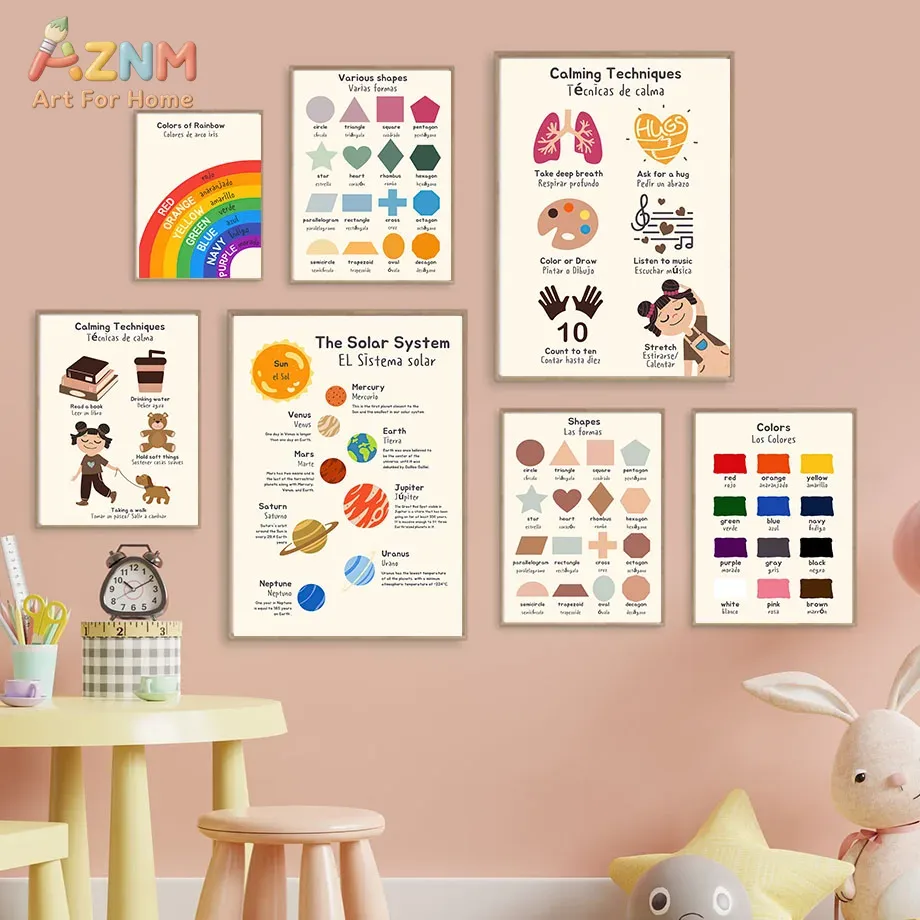 Kids Education Charts - لوحة قماشية تعليمية للأطفال ثنائية اللغة